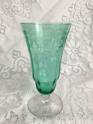 Stunning Deco Etched Bi - Color Depression Green/crystal Footed Parfait/water Tumb