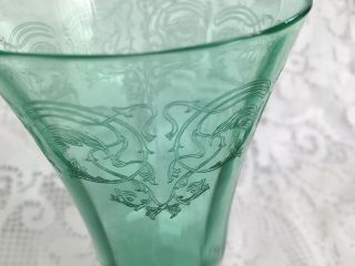 STUNNING DECO ETCHED BI - COLOR DEPRESSION GREEN/CRYSTAL FOOTED PARFAIT/WATER TUMB 2