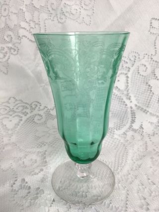 STUNNING DECO ETCHED BI - COLOR DEPRESSION GREEN/CRYSTAL FOOTED PARFAIT/WATER TUMB 3