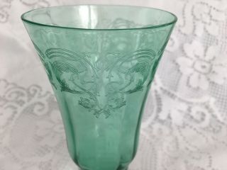 STUNNING DECO ETCHED BI - COLOR DEPRESSION GREEN/CRYSTAL FOOTED PARFAIT/WATER TUMB 5