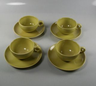 Russel Wright Avocado Yellow Iroquois Casual China 4 Cups & Saucers Mid Century