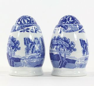 Spode - England Blue Italian Countryside Porcelain Salt & Pepper Shakers,