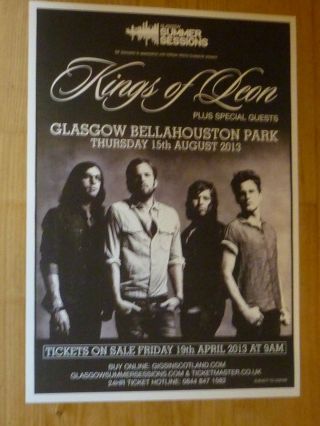 Kings Of Leon Live Music Memorabilia - Glasgow Aug.  2013 Show Concert Gig Poster