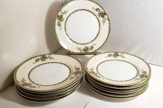 M Fine China 12 Bread Plates Made In Japan 6 - 3/8 " Green Rim Floral Gold Scroll