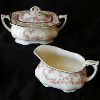 Harmony Rose Cream And Sugar Bowl 5 " X 4 " Semi Porcelain Alfred Meakin England