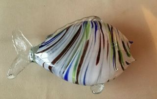 Retro Murano Glass Fish Colourful Collectible Stripes 8”