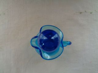 VINTAGE HAND BLOWN & CRAFTED COBALT BLUE GLASS CRUET W/BALL STOPPER & HANDLE 3