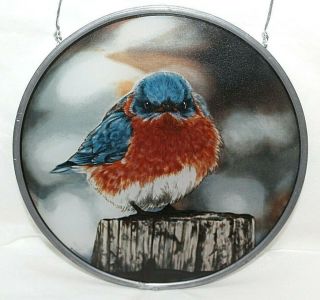 Vintage Glassmasters " The Mad Bluebird " Stained Glass Suncatcher Michael L Smith
