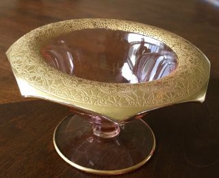 Art Deco Pink Depression Glass With Gold Trim Candy Dish/bowl