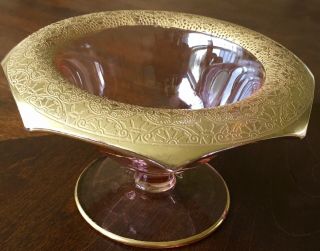 ART DECO PINK DEPRESSION GLASS WITH GOLD TRIM CANDY DISH/BOWL 2
