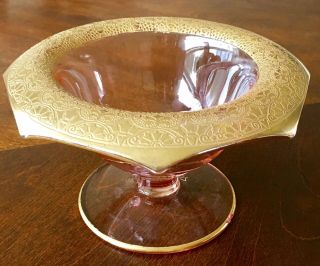 ART DECO PINK DEPRESSION GLASS WITH GOLD TRIM CANDY DISH/BOWL 5