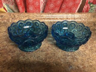 Vintage Moon And Stars Le Smith Blue Glass Candle Holders Set Of 2