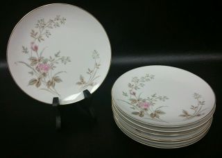 7pc Noritake Retired Pattern " Luise " Bread And Butter Plate White Pink Rose Gold