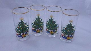 Vintage Set 4 Spode Gold Rimmed Christmas Tree Glass Tumblers 12oz
