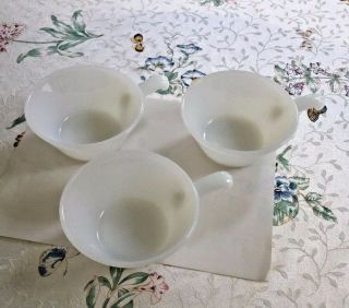 Anchor Hocking Fire King Vintage Milk Glass Soup Bowls With Handle (3 Bowls)