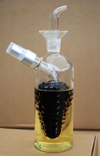 Glass Oil And Vinegar Cruet Grape Motif,  Oil And Vinegar Bottle,  Glass Cruet