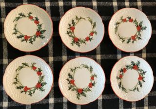 Set Of 6 Philippe Deshoulieres Cocktail Appetizer 6” Plates Holly W/ Red Berries