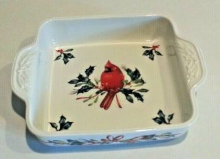 Lenox Winter Greetings Cardinal Bird 9 " Square China Baking Pan Dish