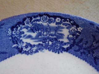 Antique Old Bonn Malta Germany Flow Blue White Tab Handle Cake Plate Embossed 5