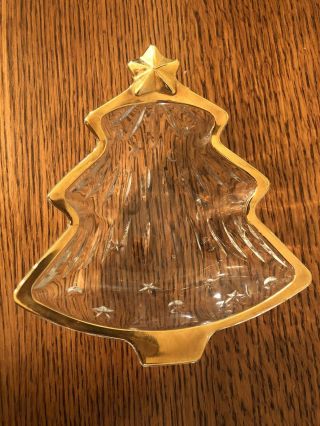 Vintage Christmas Mikasa Glass Christmas Tree Candy Dish With Gold Trim