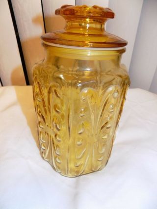 Vintage L.  E.  Smith/imperial Honey Amber Canister Atterbury Scroll 9 "