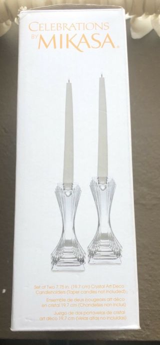 Celebrations By Mikasa Set Of 2 Crystal Art Deco Candle Holders Candleholders