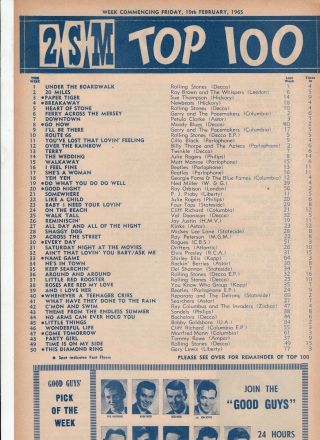 2sm 100 National Top 100 Music Chart Feb 19 1965 Rolling Stones Little Pattie