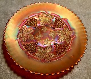 Carnival Fantastic Fenton Marigold Grape And Cable Footed Plate