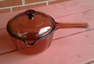 Corning Usa Vision 1 Liter Sauce Pot Pour Spout Amber Glass With Lid V1c