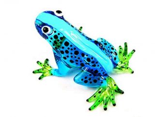 Lampwork Collectible Miniature Hand Blown Art Glass Frog,  Blue Figurine