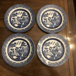 Set Of 4 - Blue Willow Churchill England Dinner Plates 10 - 1/4 " Diameter