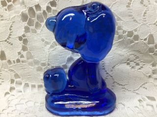 Blue Vaseline Uranium Glass Snoopy Dog Paperweight Puppy Cobalt / Peanuts Figure