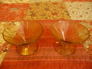 2 Vintage Federal Yellow Amber Depression Glass Madrid Pattern Sherbet Cups 1930