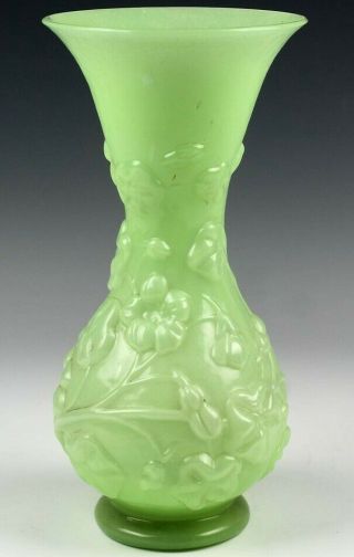 Antique 19c French Green Opaline Art Glass Morning Glory Floral 10 " Vase Nr Bub
