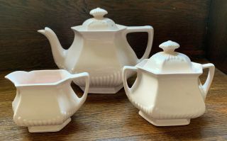 Vintage Wm Adams & Sons English Ironstone Princess Pink Teapot Creamer Sugar Set