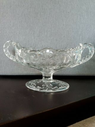 Vintage Oval Nut/candy Dish,  Cut Crystal,  Two - Handled,  Footed W/scalloped Rim