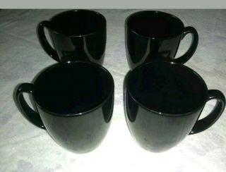 4 Black Corelle Corning Stoneware Coffee Mugs Cups