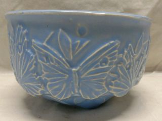 Vintage Usa Nelson Mccoy Blue Butterfly Art Pottery Planter Basket Marked