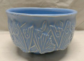 VINTAGE USA NELSON McCOY Blue BUTTERFLY Art Pottery PLANTER Basket Marked 2