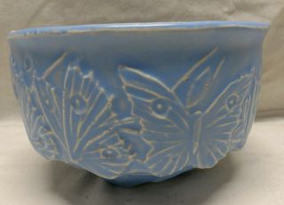 VINTAGE USA NELSON McCOY Blue BUTTERFLY Art Pottery PLANTER Basket Marked 4