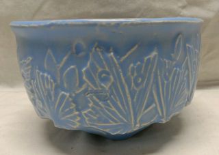 VINTAGE USA NELSON McCOY Blue BUTTERFLY Art Pottery PLANTER Basket Marked 5