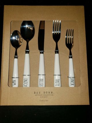 Rae Dunn Yum Enjoy Delish Taste Savor Cutlery Silverware Flatware Utensil Set