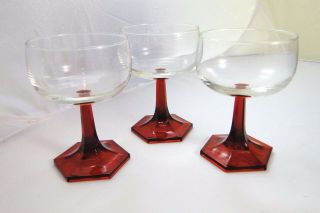 Three Vintage Luminarc Cristal D’ Arques Durand France Ruby Red Coupe Wine Glass