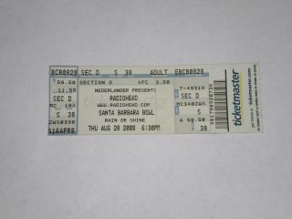 Radiohead Concert Ticket Stub - 2008 - In Rainbows Tour - Santa Barbara Bowl - Ca