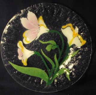 Sydenstricker Glass Plate White Pink Flowers 8.  5 " Plate