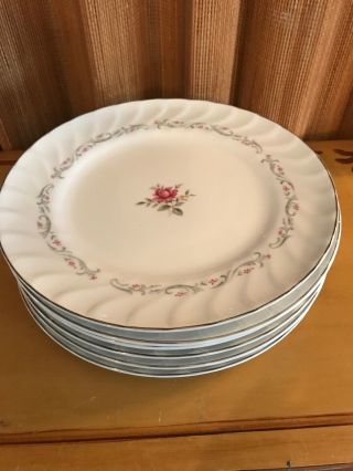 Vintage Royal Swirl Fine China Japan Pink Rose - Set Of 6 Dinner Plates
