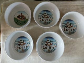 Villeroy Boch 4 Naif Christmas Bowls Soup Cereal & 1 Village Laplau Porcelain