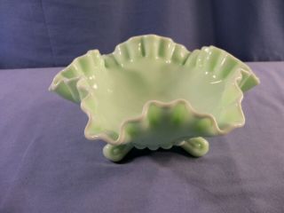 Westmoreland Paneled Grape Green Jade Jadeite Glass 3 Footed Bowl