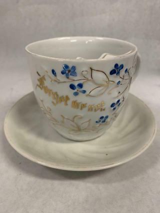 Vintage Porcelain Mustache Tea Cup Saucer Made In Germany Forget Me Not German