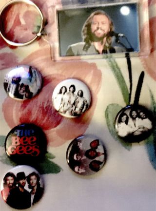 6 X Bee Gees Magnets And Barry Gibb Double Sided Keyring